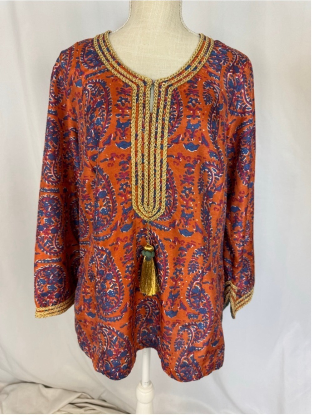 Soft Surroundings Morrocan Embroidered Top Women’s Large Tunic Tassel Boho